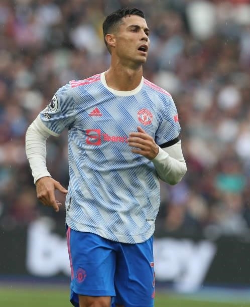 Cristiano Ronaldo of Manchester United in action during the Premier League match between West Ham United and Manchester United at London Stadium on...