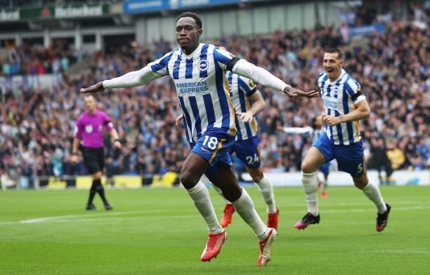 Danny Welbeck of Brighton & Hove Albion celebrates after scoring their side's second goal during the Premier League match between Brighton & Hove...