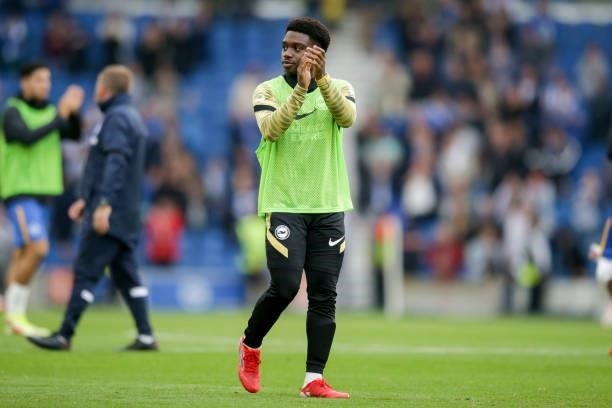 Unused sub Tariq Lamptey of Brighton & Hove Albion after his sides 2-1 win during the Premier League match between Brighton & Hove Albion and...