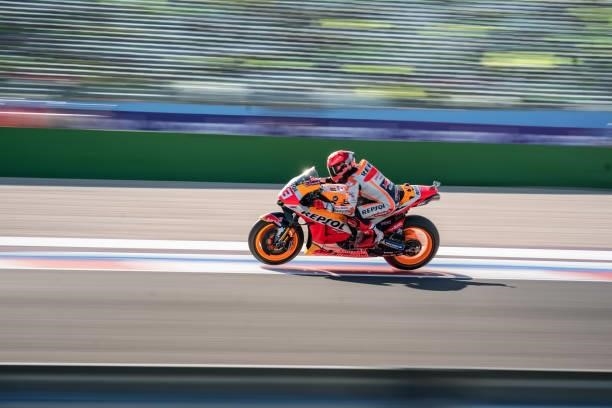 Marc Marquez of Spain and Repsol Honda Team rides during the race of the MotoGP Gran Premio Octo di San Marino e della Riviera di Rimini at Misano...