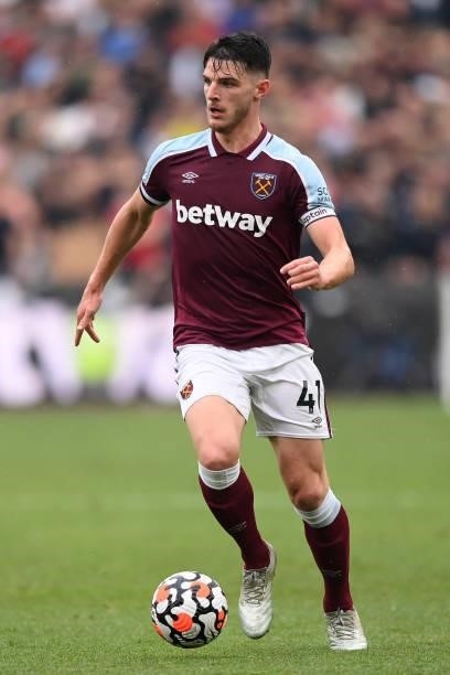 Declan Rice of West Ham United during the Premier League match between West Ham United and Manchester United at London Stadium on September 19, 2021...