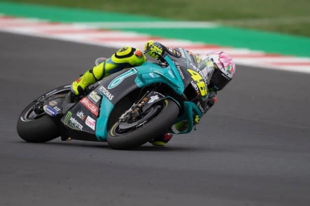 Valentino Rossi of Italy and Petronas Yamaha SRT rounds the bend during the MotoGP race during the MotoGP Of San Marino - Race at Misano World...