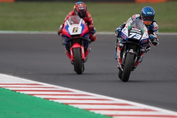 Alex Marquez of Spain and LCR Honda Castrol leads the field during the MotoGP race during the MotoGP Of San Marino - Race at Misano World Circuit on...