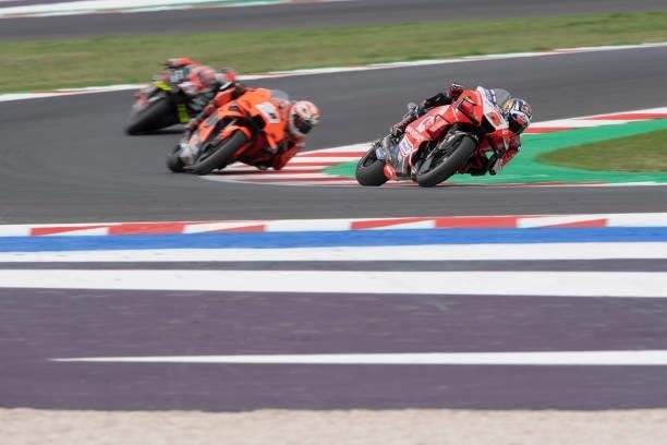 Johann Zarco of France and Pramac Racing leads the field during the MotoGP race during the MotoGP Of San Marino - Race at Misano World Circuit on...