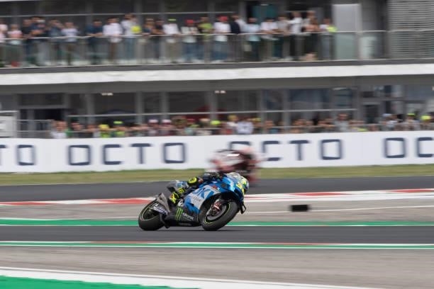 Joan Mir of Spain and Team Suzuki ECSTAR rounds the bend during the MotoGP race during the MotoGP Of San Marino - Race at Misano World Circuit on...