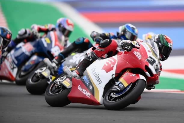 Somkiat Chantra of Thailand and Idemitsu Honda Team Asia leads the field during the Moto2 race during the MotoGP Of San Marino - Race at Misano World...