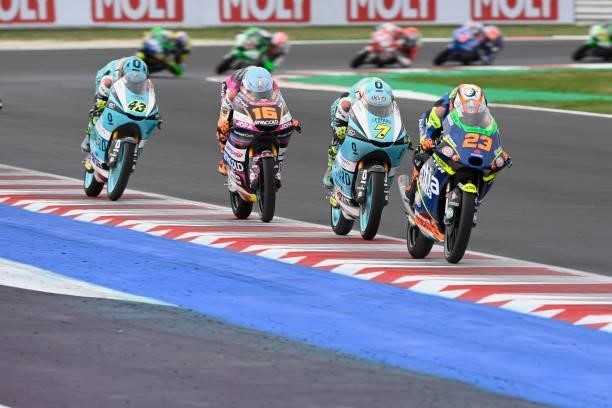 Niccolo Antonelli of Italy and Reale Avintia Moto3 leads the field during the Moto3 race during the MotoGP Of San Marino - Race at Misano World...