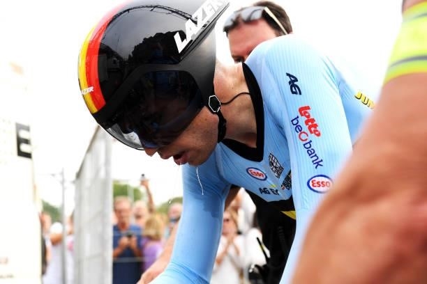 Wout Van Aert of Belgium after competing in the 94th UCI Road World Championships 2021 - Men Elite ITT a 43,3km Individual Time Trial race from...
