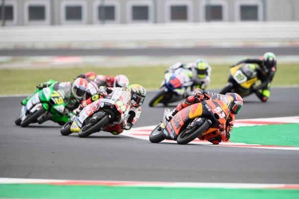 Deniz Oncu of Turkey and Red Bull KTM Tech3 leads the field during the Moto3 race during the MotoGP Of San Marino - Race at Misano World Circuit on...