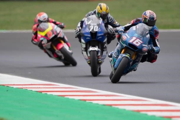 Joe Roberts of USA and Italtrans Racing Team leads the field during the Moto2 race during the MotoGP Of San Marino - Race at Misano World Circuit on...