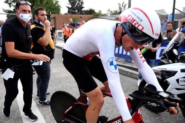 Stefan Kung of Switzerland after competing in the 94th UCI Road World Championships 2021 - Men Elite ITT a 43,3km Individual Time Trial race from...