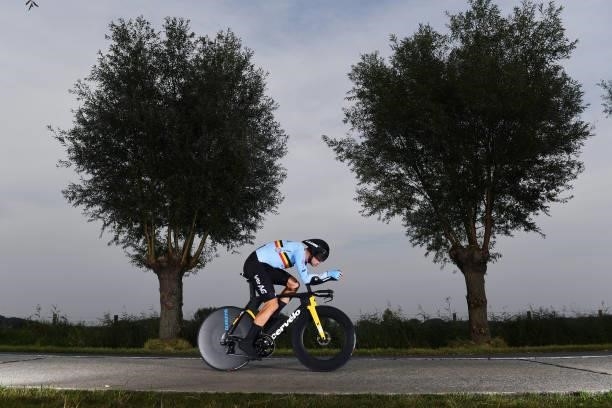 Wout Van Aert of Belgium sprints during the 94th UCI Road World Championships 2021 - Men Elite ITT a 43,3km Individual Time Trial race from...