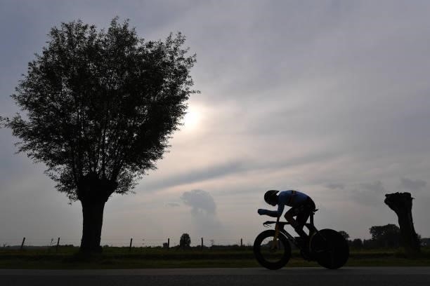 Detail view in shadow of Wout Van Aert of Belgium sprinting during the 94th UCI Road World Championships 2021 - Men Elite ITT a 43,3km Individual...