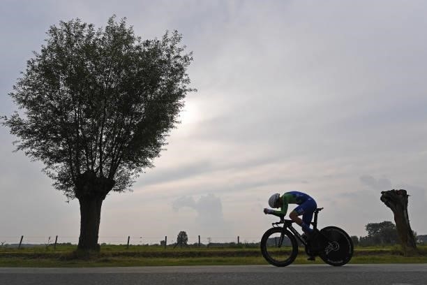 Detail view in shadow of Tadej Pogacar of Slovenia sprinting during the 94th UCI Road World Championships 2021 - Men Elite ITT a 43,3km Individual...