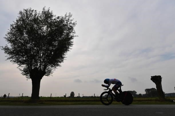 Detail view in shadow of Ethan Hayter of The United Kingdom sprinting during the 94th UCI Road World Championships 2021 - Men Elite ITT a 43,3km...