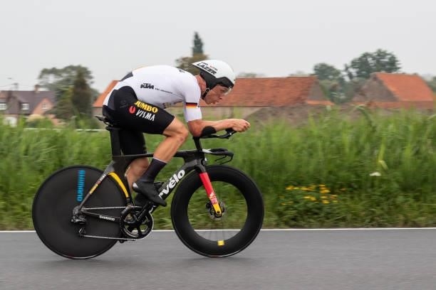 Tony Martin of Germany competes during the 43,30 km Time Trial from Knokke-Heist to Bruges of the 2021 Road World championships on September 19, 2021...