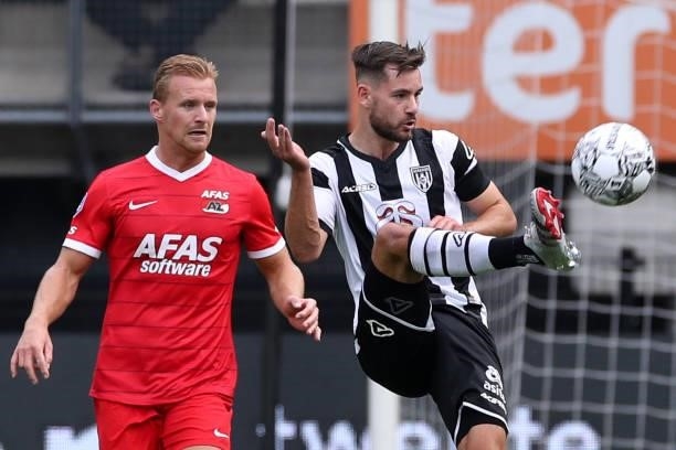 Orestis Kiomourtzoglou of Heracles Almelo during the Dutch Eredivisie match between Heracles Almelo and AZ at Erve Asito on September 19, 2021 in...