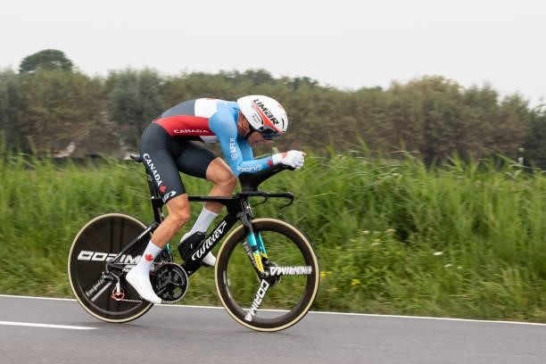 Hugo Houle of Canada competes during the 43,30 km Time Trial from Knokke-Heist to Bruges of the 2021 Road World championships on September 19, 2021...