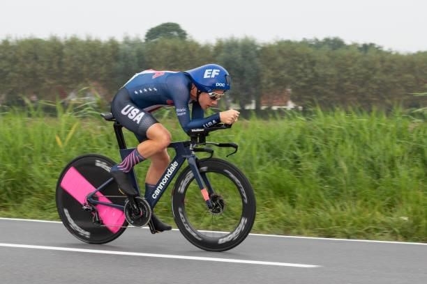 Lawson Craddock of the United States competes during the 43,30 km Time Trial from Knokke-Heist to Bruges of the 2021 Road World championships on...