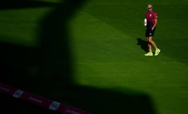 Andy Hurry, Director of Cricket of Somerset looks on ahead of the Semi-Final of the Vitality T20 Blast match between Hampshire Hawks and Somerset at...