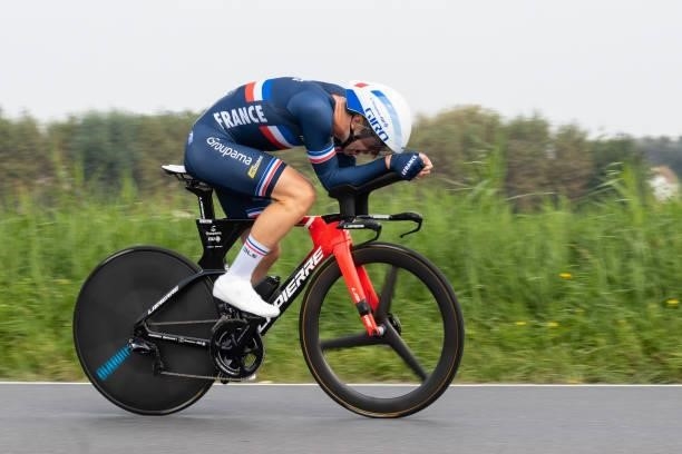 Benjamin Thomas of France competes during the 43,30 km Time Trial from Knokke-Heist to Bruges of the 2021 Road World championships on September 19,...