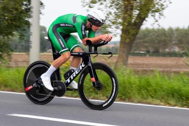 Ryan Mullen of Ireland competes during the 43,30 km Time Trial from Knokke-Heist to Bruges of the 2021 Road World championships on September 19, 2021...