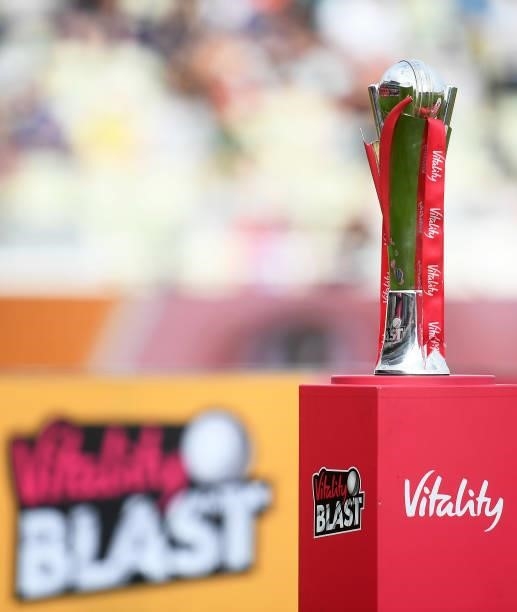 Detailed view of the trophy ahead of the Semi-Final of the Vitality T20 Blast match between Hampshire Hawks and Somerset at Edgbaston on September...