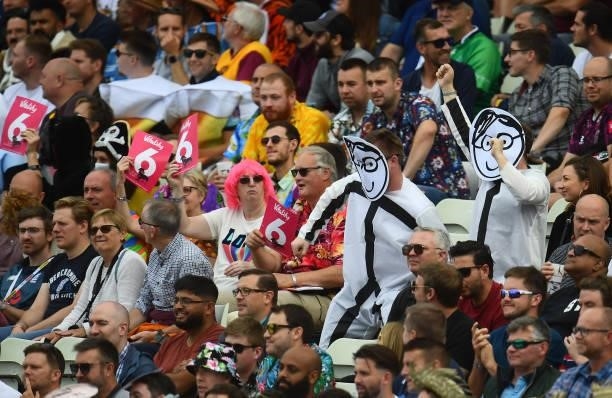 Fans in fancy dress looks on during the Semi-Final of the Vitality T20 Blast match between Hampshire Hawks and Somerset at Edgbaston on September 18,...