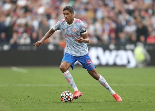 Raphael Varane of Man Utd in action during the Premier League match between West Ham United and Manchester United at London Stadium on September 19,...