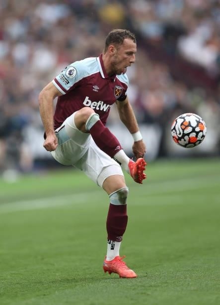 Vladimír Coufal of West Ham in action during the Premier League match between West Ham United and Manchester United at London Stadium on September...