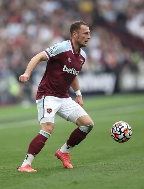 Vladimír Coufal of West Ham in action during the Premier League match between West Ham United and Manchester United at London Stadium on September...