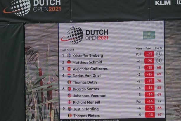 The scoreboard during Round 4 of The Dutch Open 2021 at Bernardus Golf on September 19, 2021 in Cromvoirt, The Netherlands