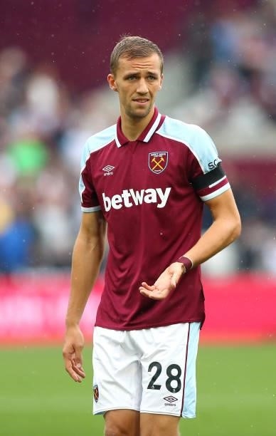 Tomas Soucek of West Ham United during the Premier League match between West Ham United and Manchester United at London Stadium on September 19, 2021...