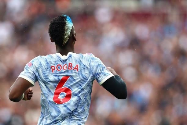 Paul Pogba of Manchester United during the Premier League match between West Ham United and Manchester United at London Stadium on September 19, 2021...