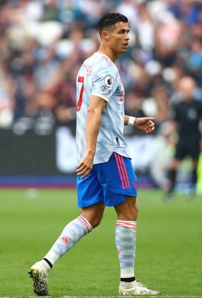 Christiano Ronaldo of Manchester United during the Premier League match between West Ham United and Manchester United at London Stadium on September...