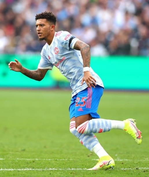 Jadon Sancho of Manchester United during the Premier League match between West Ham United and Manchester United at London Stadium on September 19,...