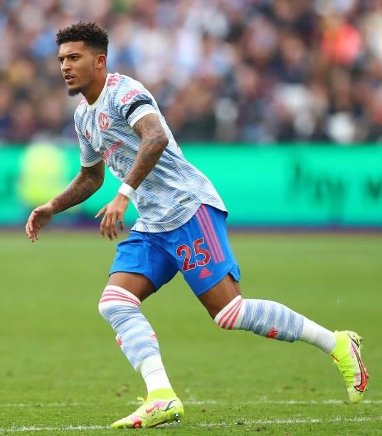 Jadon Sancho of Manchester United during the Premier League match between West Ham United and Manchester United at London Stadium on September 19,...