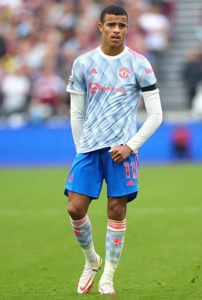 Mason Greenwood of Manchester United during the Premier League match between West Ham United and Manchester United at London Stadium on September 19,...