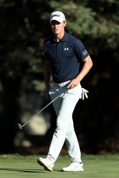Maverick McNealy walks on the 14th hole during the final round of the Fortinet Championship at Silverado Resort and Spa on September 19, 2021 in...