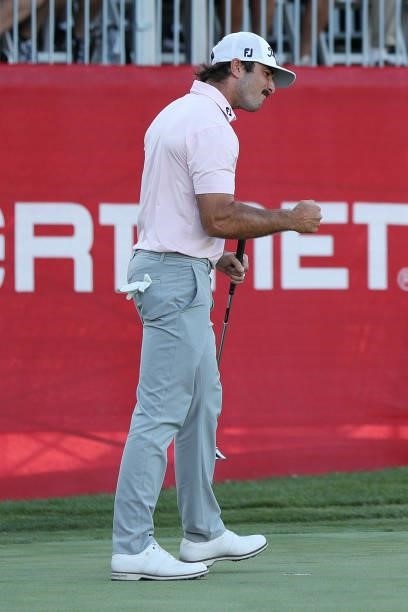 Max Homa reacts after finishing the final round of the Fortinet Championship at Silverado Resort and Spa on September 19, 2021 in Napa, California.