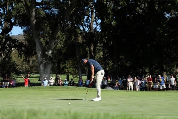 Marc Leishman putts on the 16th hole during the final round of the Fortinet Championship at Silverado Resort and Spa on September 19, 2021 in Napa,...