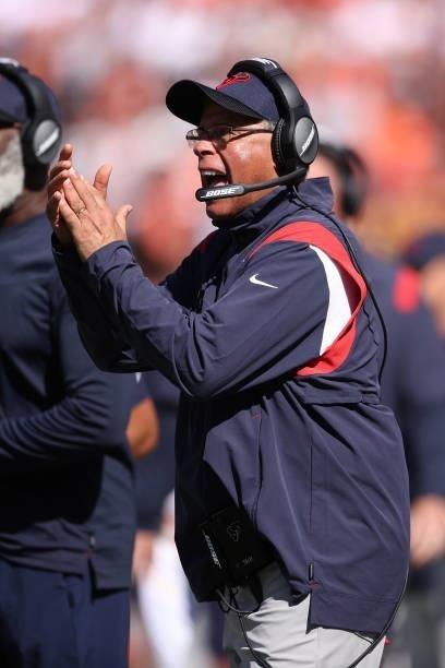 Head coach David Culley of the Houston Texans while playing the Cleveland Browns at FirstEnergy Stadium on September 19, 2021 in Cleveland, Ohio....