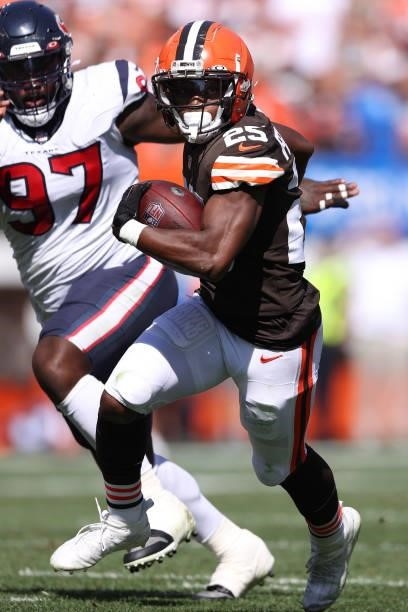 Demetric Felton of the Cleveland Browns plays against the Houston Texans at FirstEnergy Stadium on September 19, 2021 in Cleveland, Ohio. Cleveland...