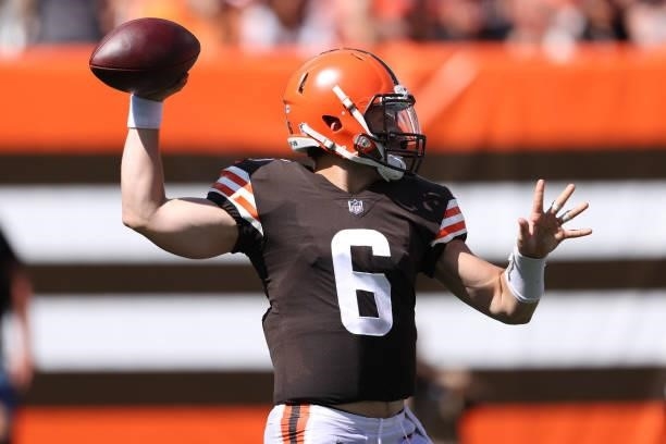 Baker Mayfield of the Cleveland Browns plays against the Houston Texans at FirstEnergy Stadium on September 19, 2021 in Cleveland, Ohio. Cleveland...