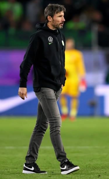 Mark van Bommel, head coach of VfL Wolfsburg reacts during the Bundesliga match between VfL Wolfsburg and Eintracht Frankfurt at Volkswagen Arena on...