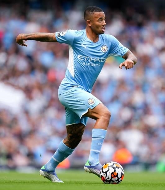 Gabriel Jesus of Manchester City during the Premier League match between Manchester City and Southampton at Etihad Stadium on September 18, 2021 in...