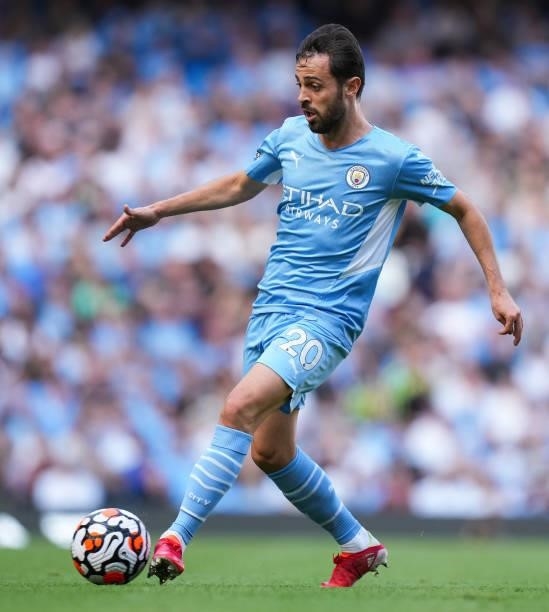 Bernardo Silva of Manchester City during the Premier League match between Manchester City and Southampton at Etihad Stadium on September 18, 2021 in...