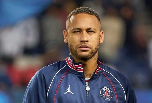Neymar Jr of Paris Saint Germain looks on prior to the Ligue 1 Uber Eats match between Paris Saint Germain and Lyon at Parc des Princes on September...