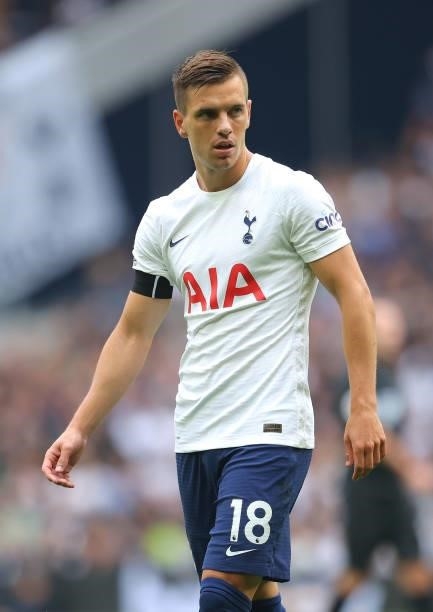 Giovani Lo Celso of Tottenham Hotspur looks on during the Premier League match between Tottenham Hotspur and Chelsea at Tottenham Hotspur Stadium on...