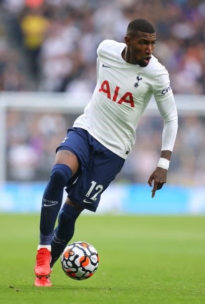 Emerson of Tottenham Hotspur controls the ball during the Premier League match between Tottenham Hotspur and Chelsea at Tottenham Hotspur Stadium on...